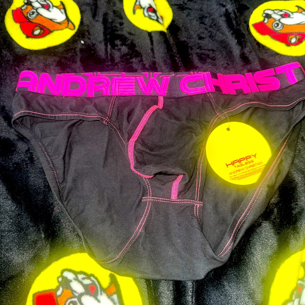 Andrew Christian Black Briefs with Pink Waistband